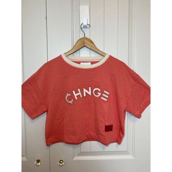 CHNGE Coral Cropped T-Shirt With White Embroidered Logo Size S, NWT - Picture 3 of 10